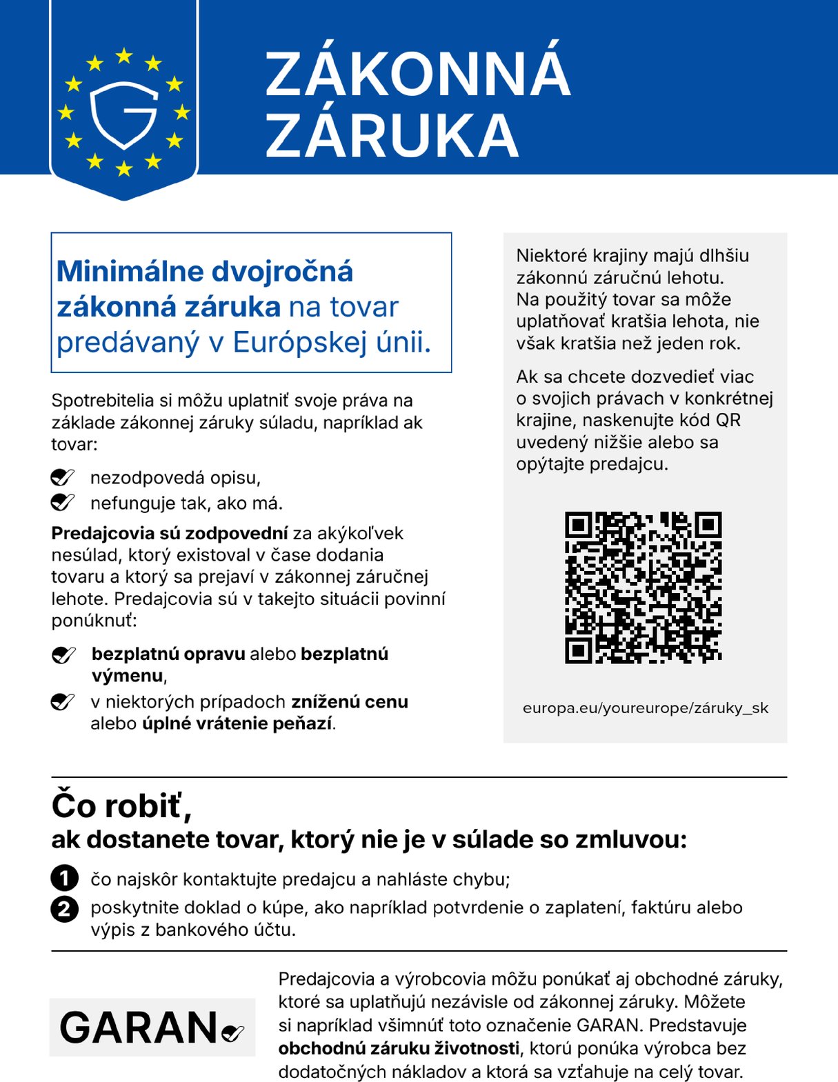 Zákonná záruka - harmonizovaná etiketa